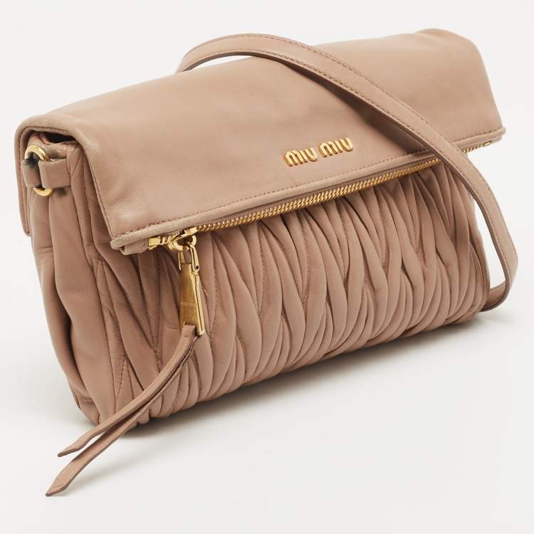 Pre Owned Miu Miu Beige Matalasse Leather Flap Crossbody Bag