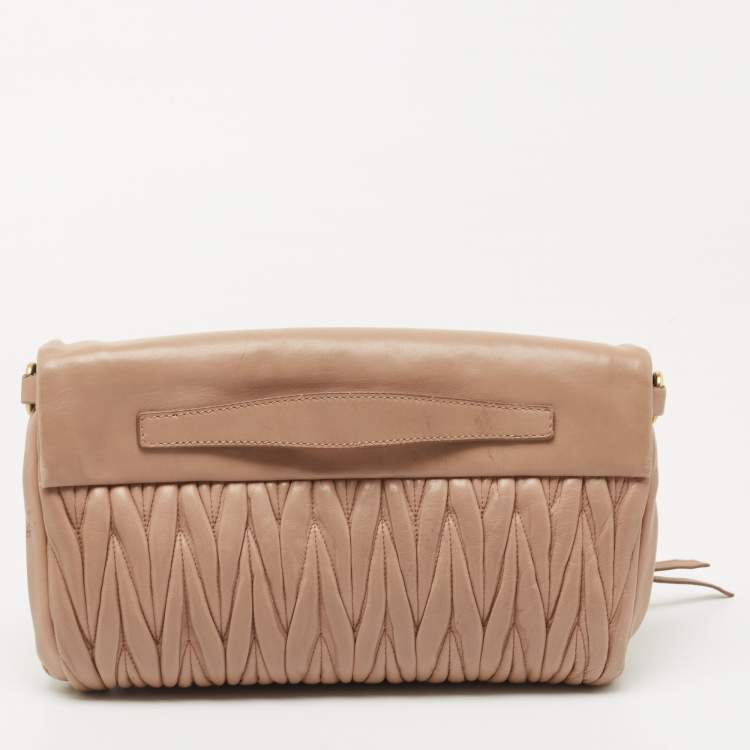 Pre Owned Miu Miu Beige Matalasse Leather Flap Crossbody Bag