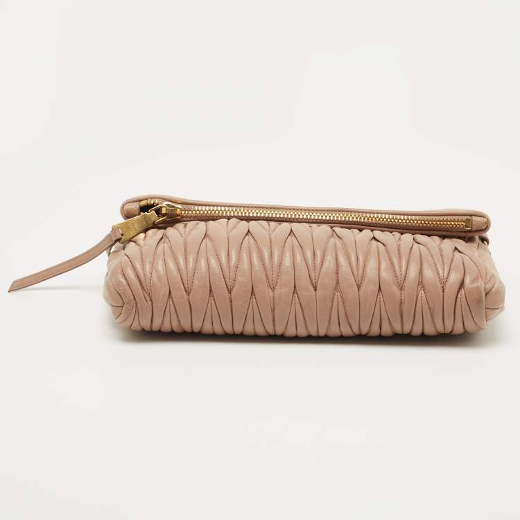 Pre Owned Miu Miu Beige Matalasse Leather Flap Crossbody Bag