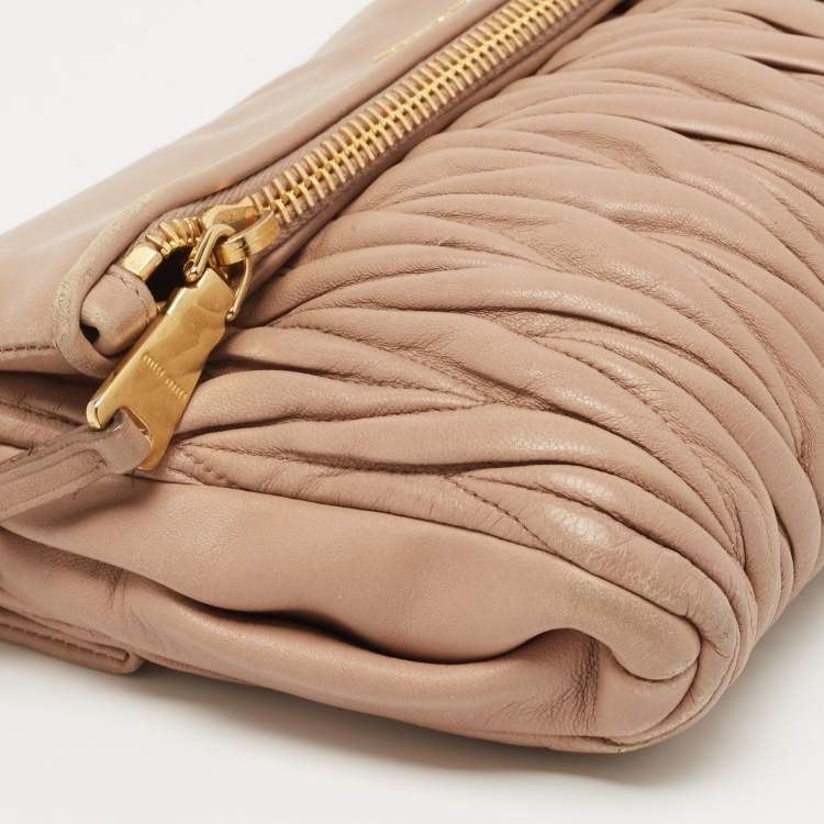 Pre Owned Miu Miu Beige Matalasse Leather Flap Crossbody Bag