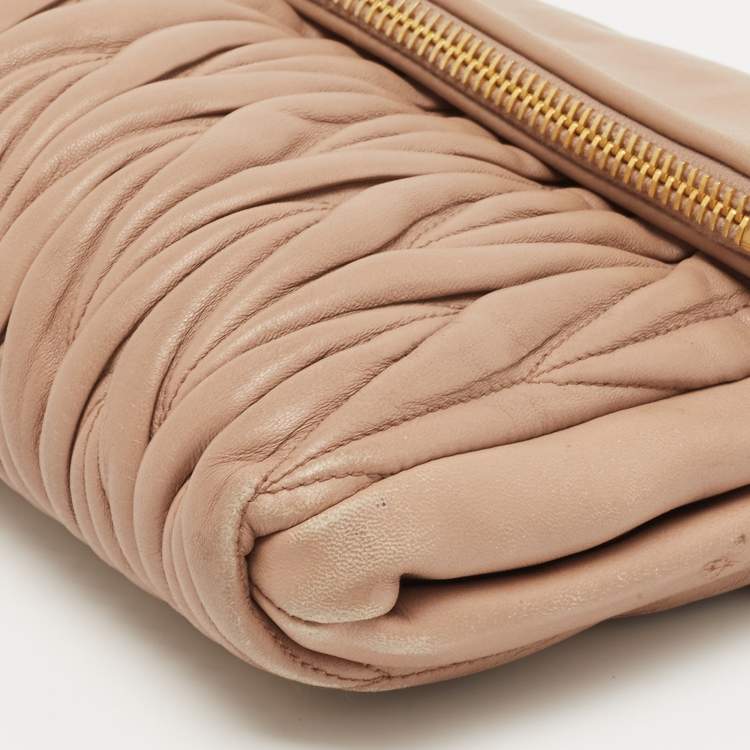 Pre Owned Miu Miu Beige Matalasse Leather Flap Crossbody Bag