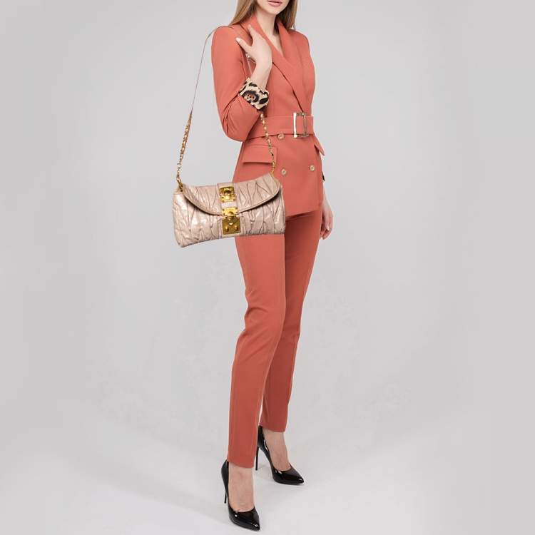 Pre Owned Miu Miu Beige Matelassé Leather Flap Shoulder Bag