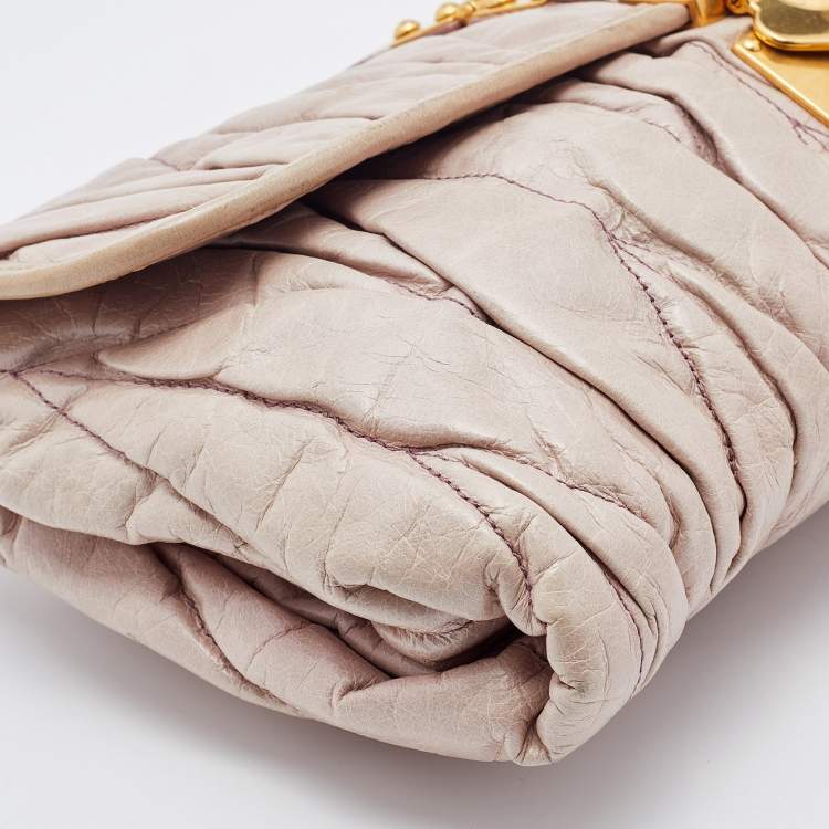 Pre Owned Miu Miu Beige Matelassé Leather Flap Shoulder Bag