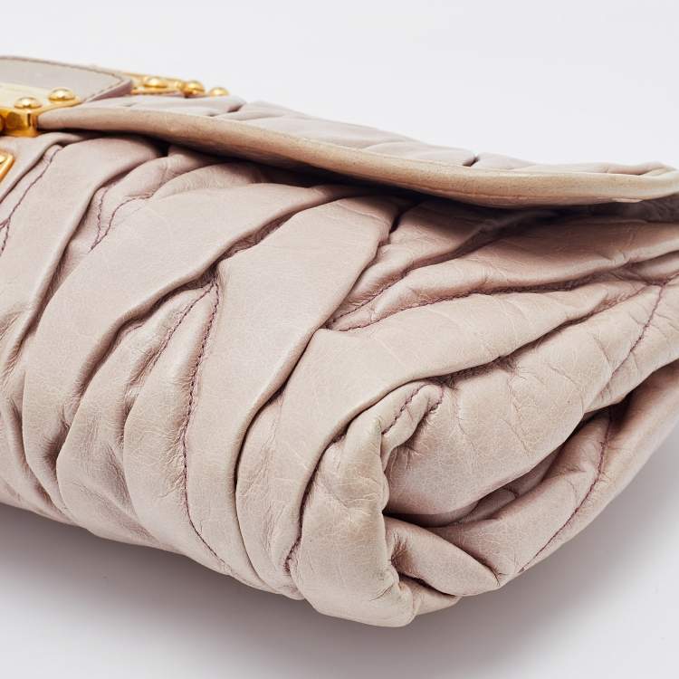Pre Owned Miu Miu Beige Matelassé Leather Flap Shoulder Bag