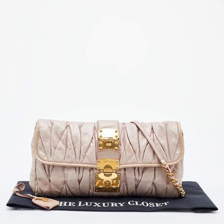 Pre Owned Miu Miu Beige Matelassé Leather Flap Shoulder Bag