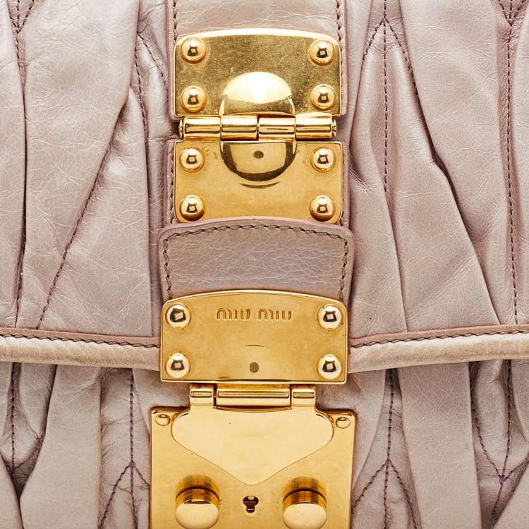 Pre Owned Miu Miu Beige Matelassé Leather Flap Shoulder Bag