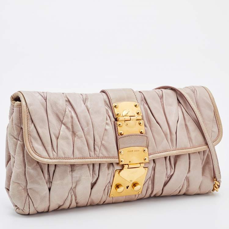 Pre Owned Miu Miu Beige Matelassé Leather Flap Shoulder Bag