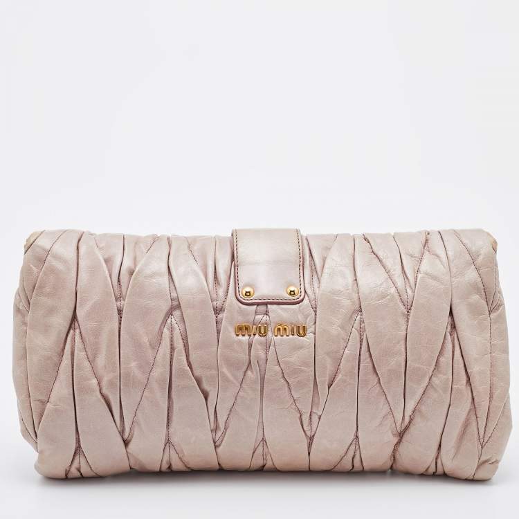Pre Owned Miu Miu Beige Matelassé Leather Flap Shoulder Bag