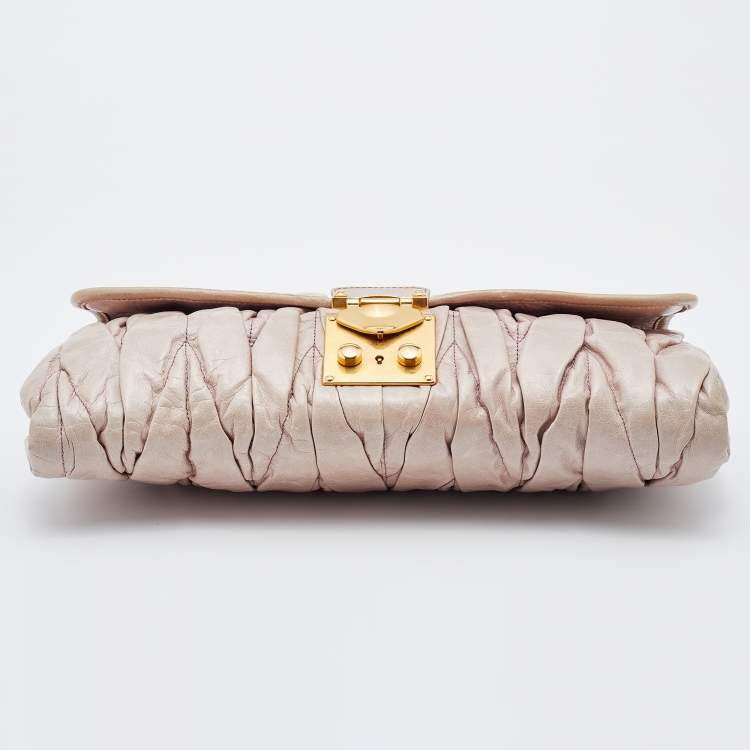 Pre Owned Miu Miu Beige Matelassé Leather Flap Shoulder Bag