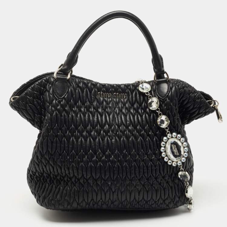Pre Owned Miu Miu Black Matelassé Leather 2 Way Bag