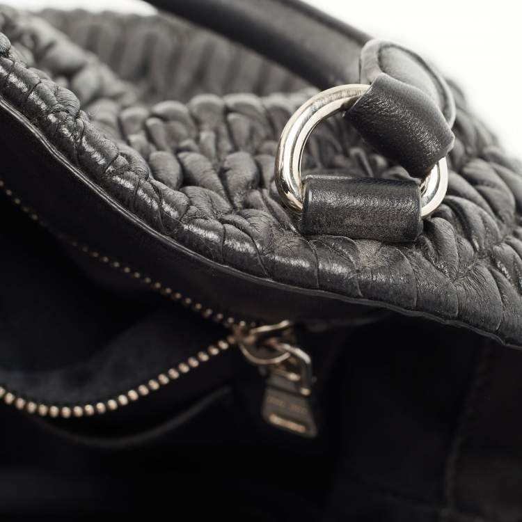 Pre Owned Miu Miu Black Matelassé Leather 2 Way Bag