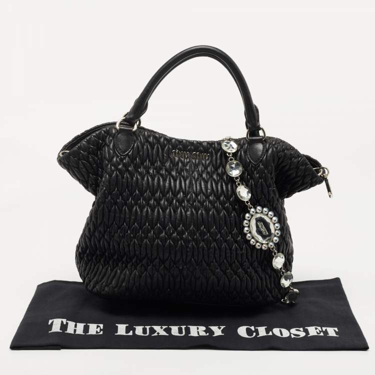 Pre Owned Miu Miu Black Matelassé Leather 2 Way Bag