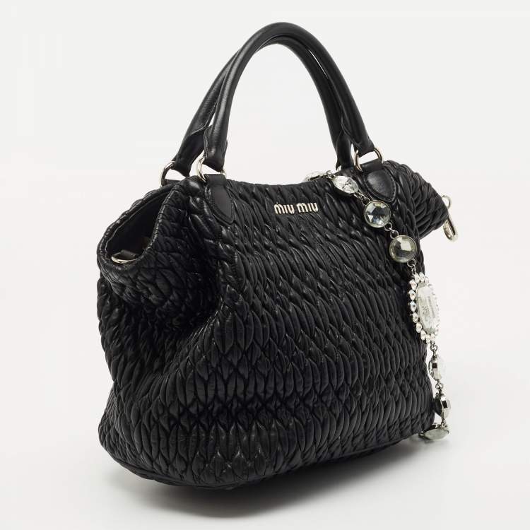 Pre Owned Miu Miu Black Matelassé Leather 2 Way Bag