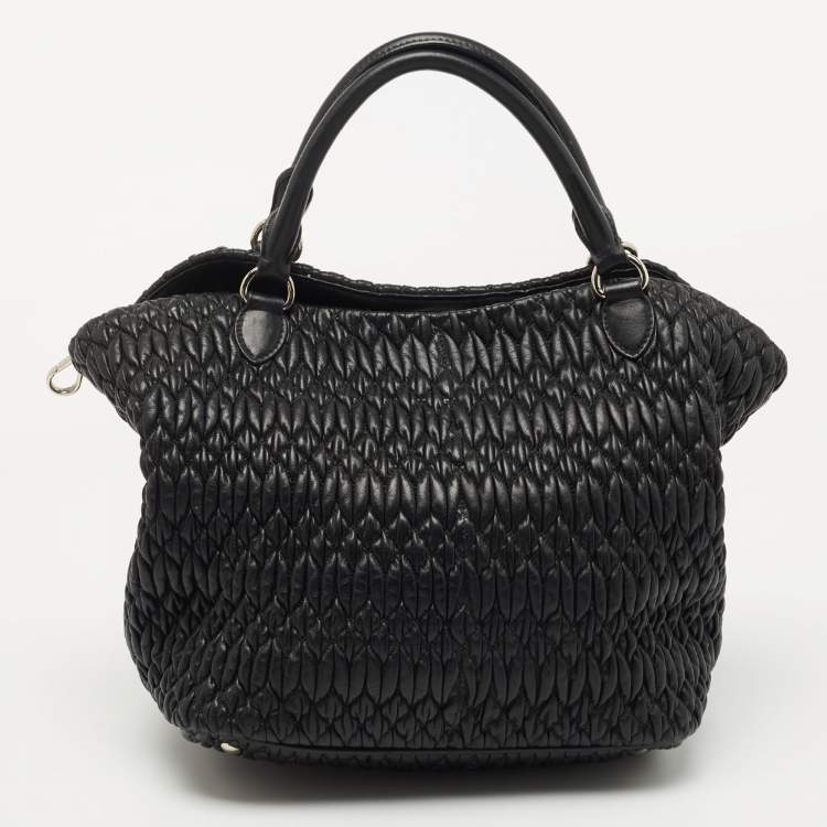 Pre Owned Miu Miu Black Matelassé Leather 2 Way Bag