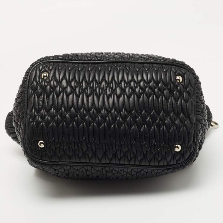 Pre Owned Miu Miu Black Matelassé Leather 2 Way Bag