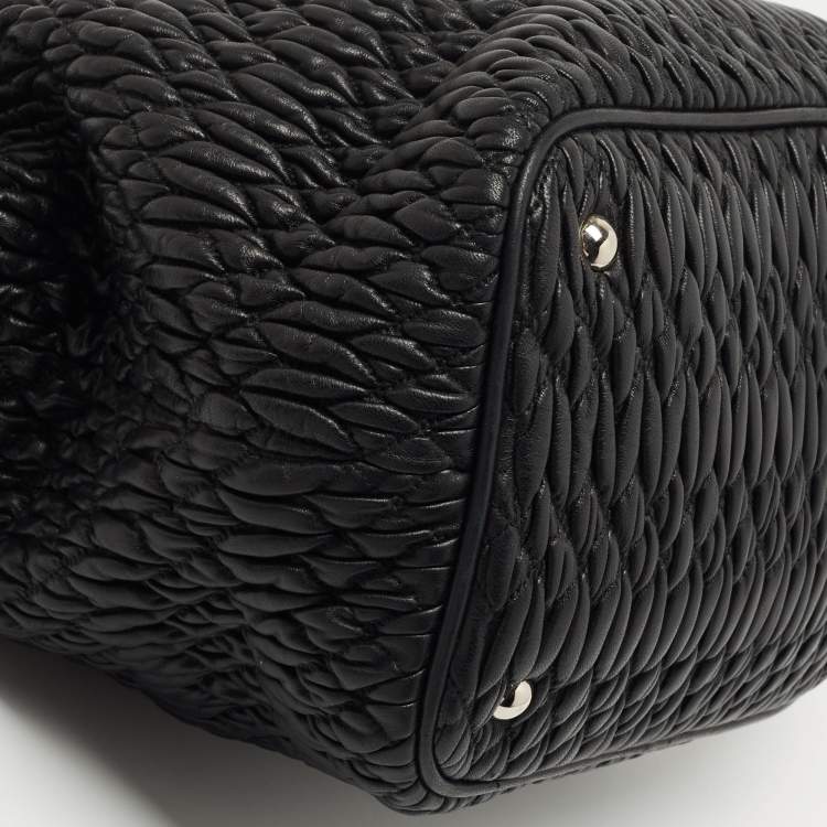 Pre Owned Miu Miu Black Matelassé Leather 2 Way Bag