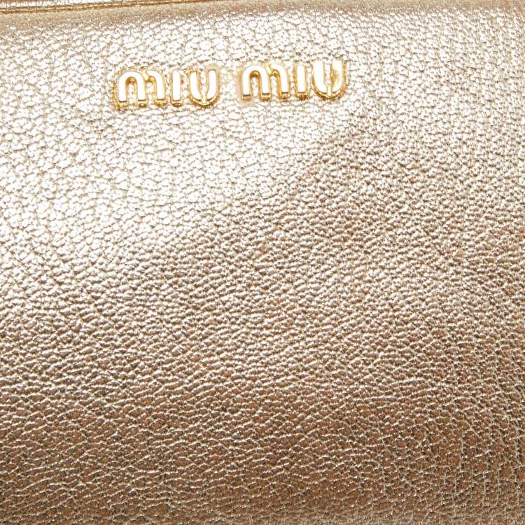 Pre Owned Miu Miu Gold Leather Double Zip Camera Crossbody Bag