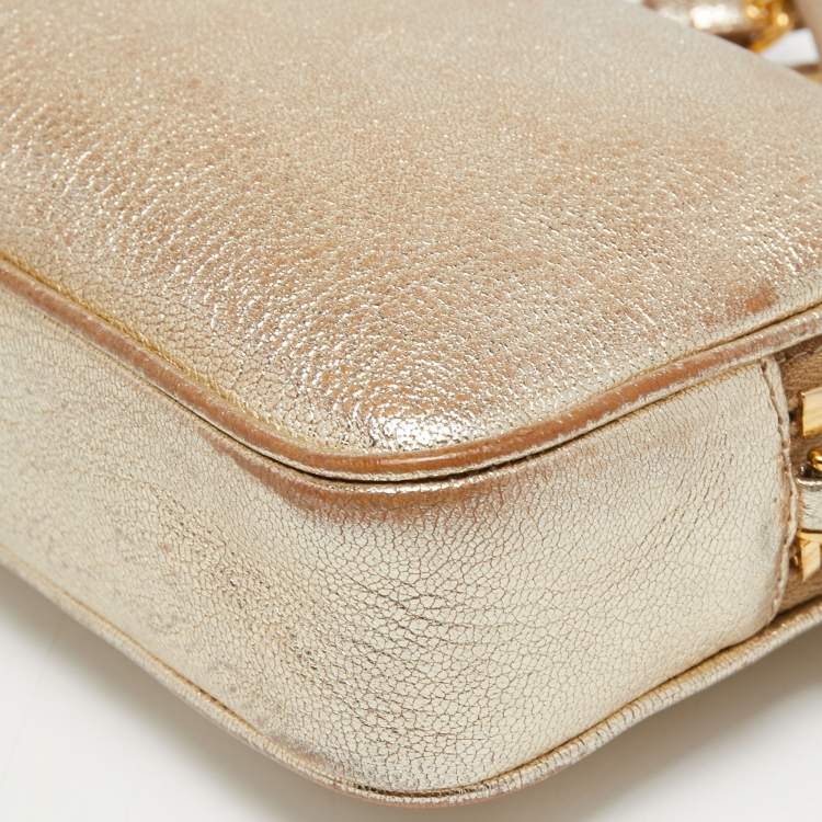Pre Owned Miu Miu Gold Leather Double Zip Camera Crossbody Bag