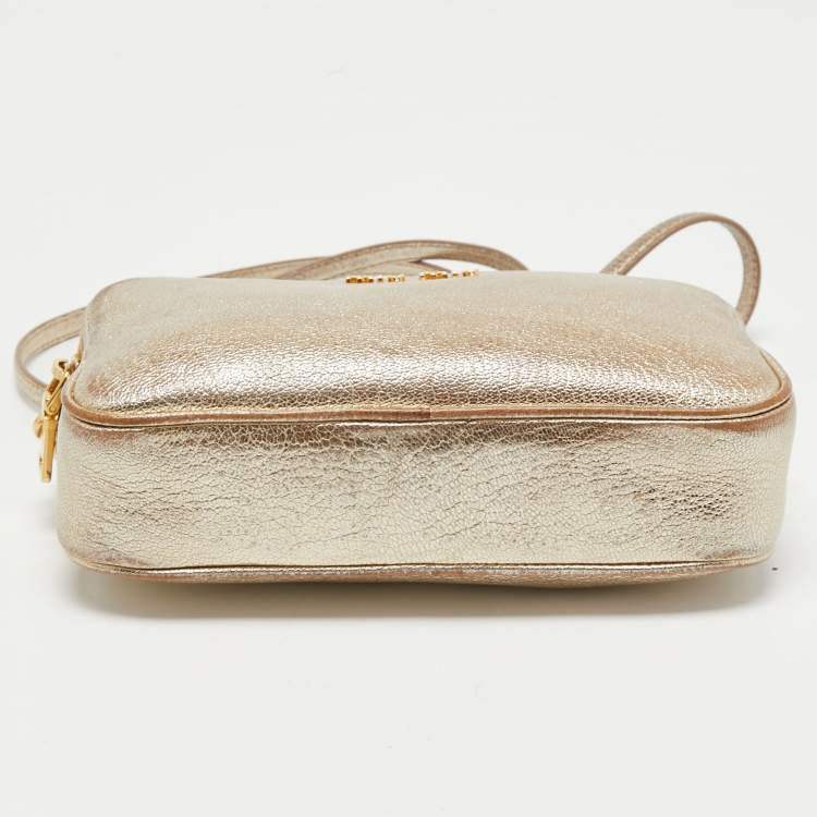 Pre Owned Miu Miu Gold Leather Double Zip Camera Crossbody Bag