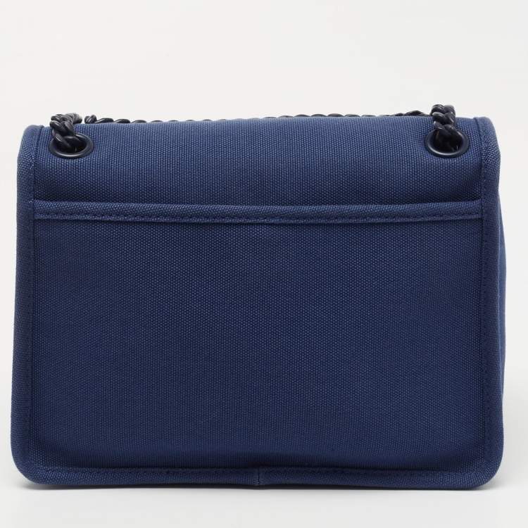 Pre Owned Miu Miu Blue Canapa Canvas Flap Chain Shoulder Bag