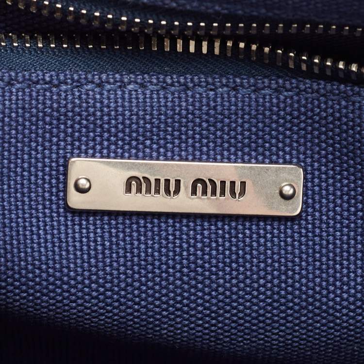 Pre Owned Miu Miu Blue Canapa Canvas Flap Chain Shoulder Bag