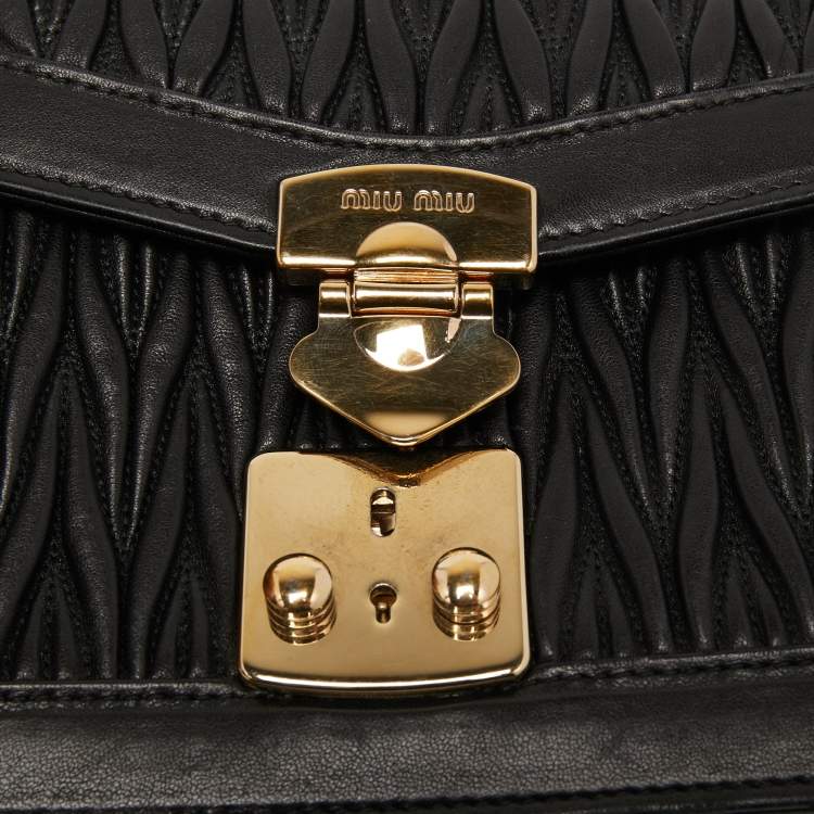 Pre Owned Miu Miu Black Matelassé Leather Confidential Shoulder Bag