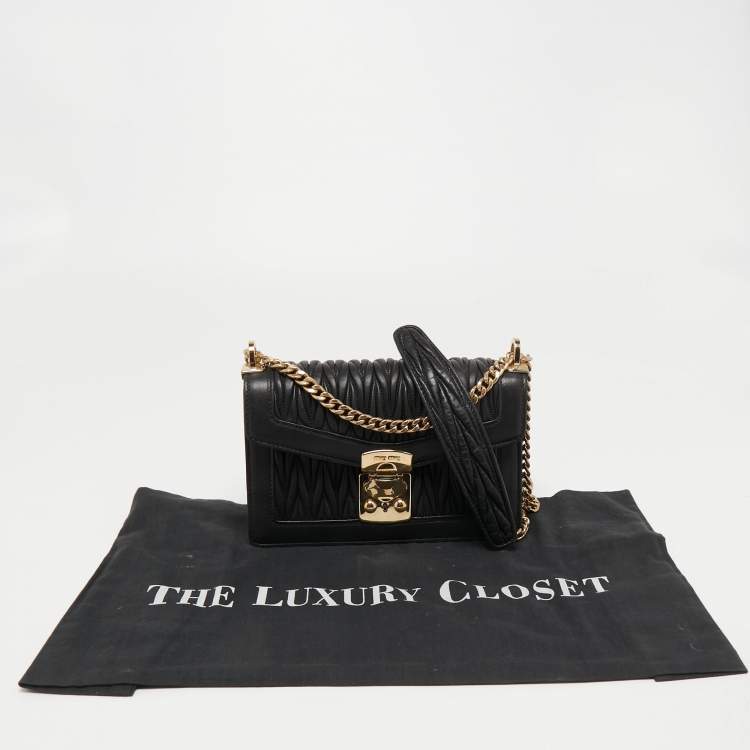 Pre Owned Miu Miu Black Matelassé Leather Confidential Shoulder Bag