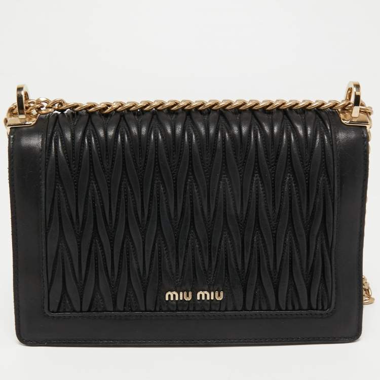 Pre Owned Miu Miu Black Matelassé Leather Confidential Shoulder Bag
