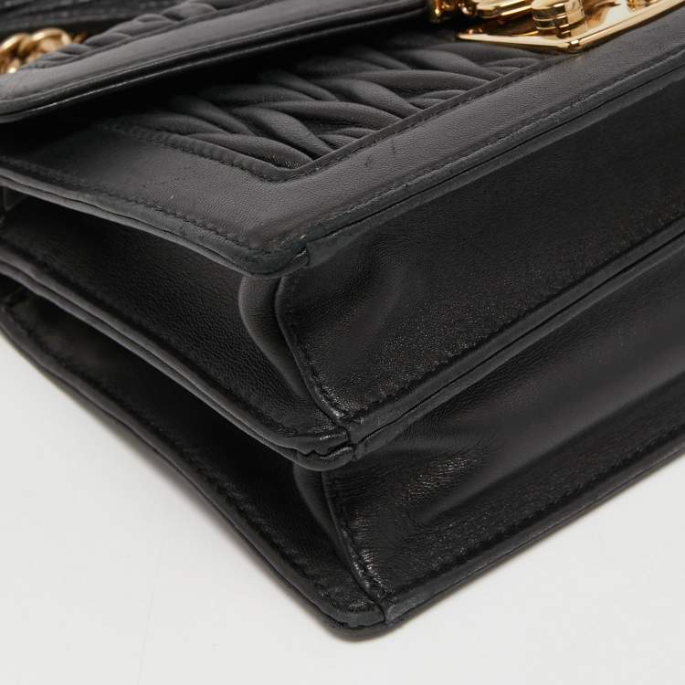 Pre Owned Miu Miu Black Matelassé Leather Confidential Shoulder Bag