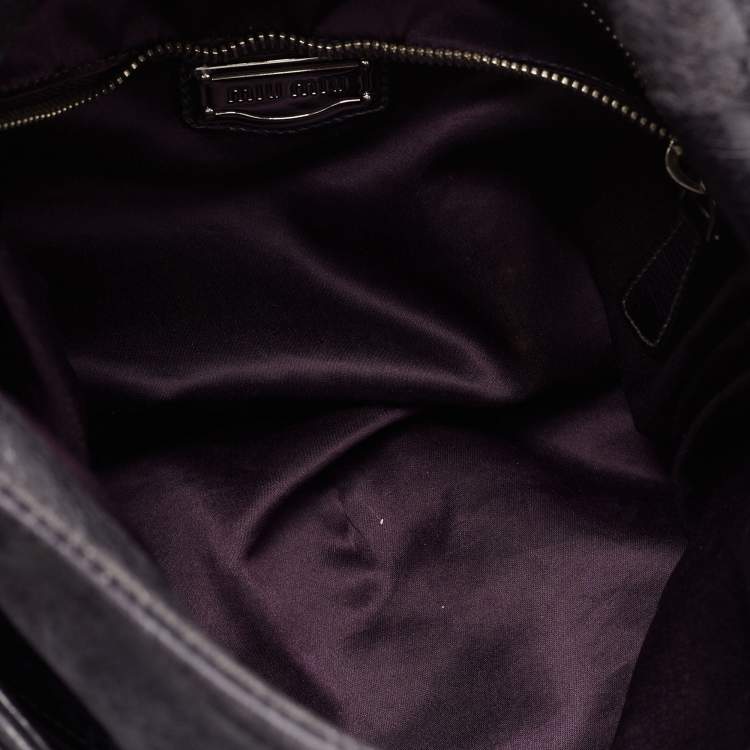 Pre Owned  Miu Miu Dark Blue Crinkled Leather Gathered Hobo