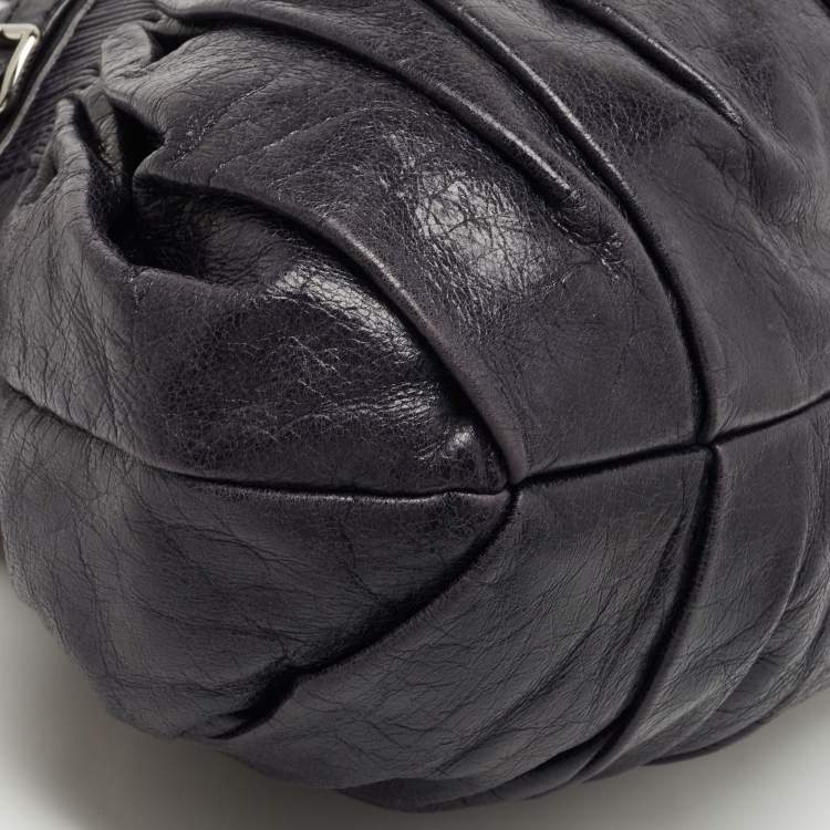 Pre Owned  Miu Miu Dark Blue Crinkled Leather Gathered Hobo