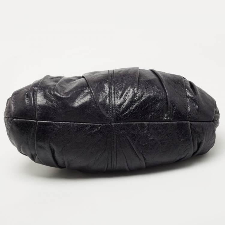 Pre Owned  Miu Miu Dark Blue Crinkled Leather Gathered Hobo