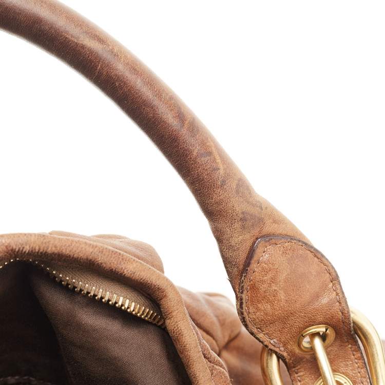 Pre Owned Miu Miu Brown Matelasse Leather Tote