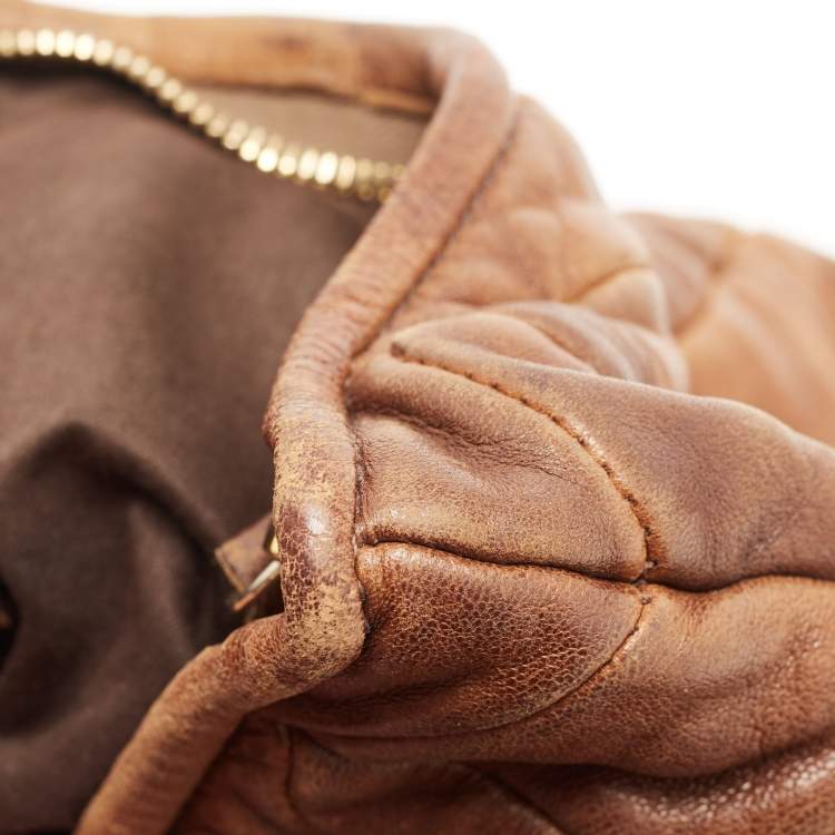 Pre Owned Miu Miu Brown Matelasse Leather Tote
