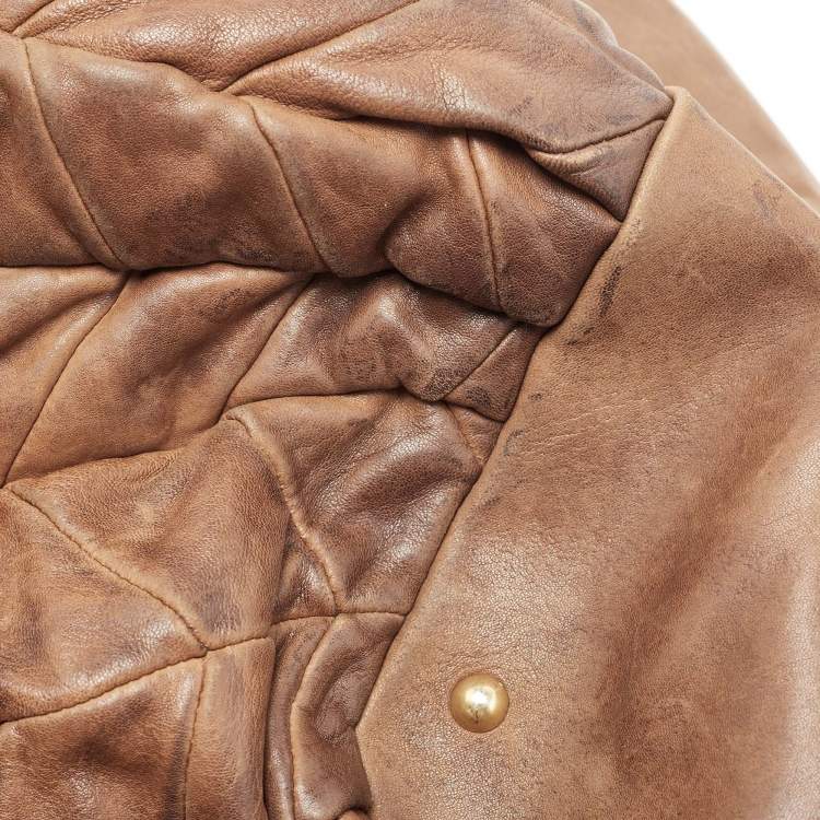Pre Owned Miu Miu Brown Matelasse Leather Tote