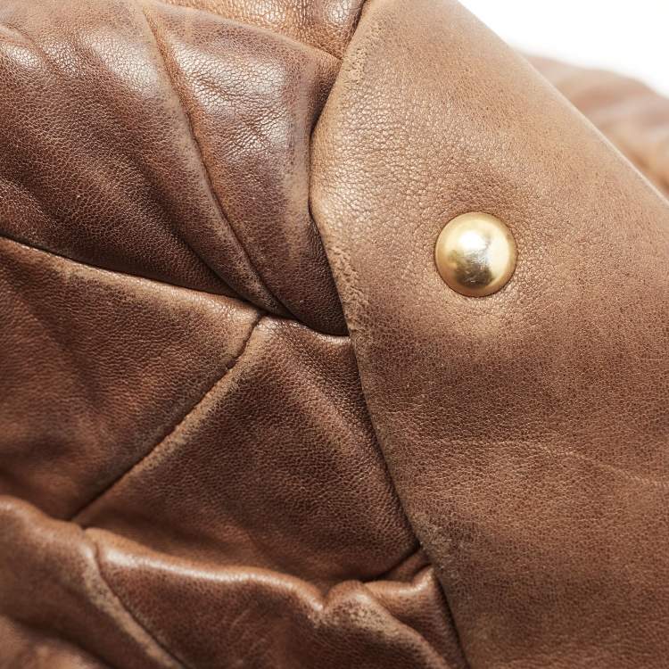 Pre Owned Miu Miu Brown Matelasse Leather Tote