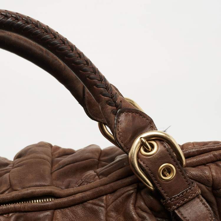 Pre Owned Miu Miu Brown Matelasse Leather Tote