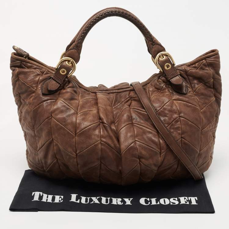 Pre Owned Miu Miu Brown Matelasse Leather Tote