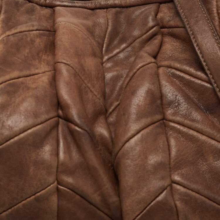 Pre Owned Miu Miu Brown Matelasse Leather Tote