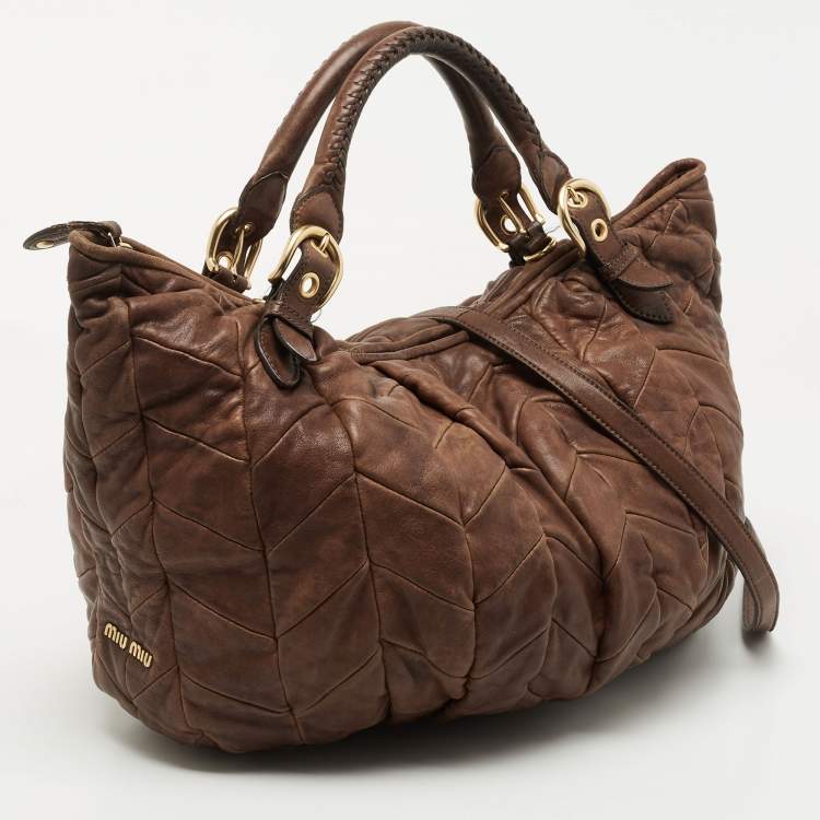 Pre Owned Miu Miu Brown Matelasse Leather Tote
