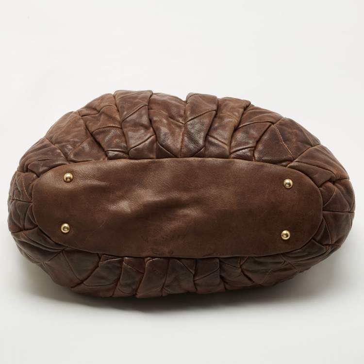 Pre Owned Miu Miu Brown Matelasse Leather Tote