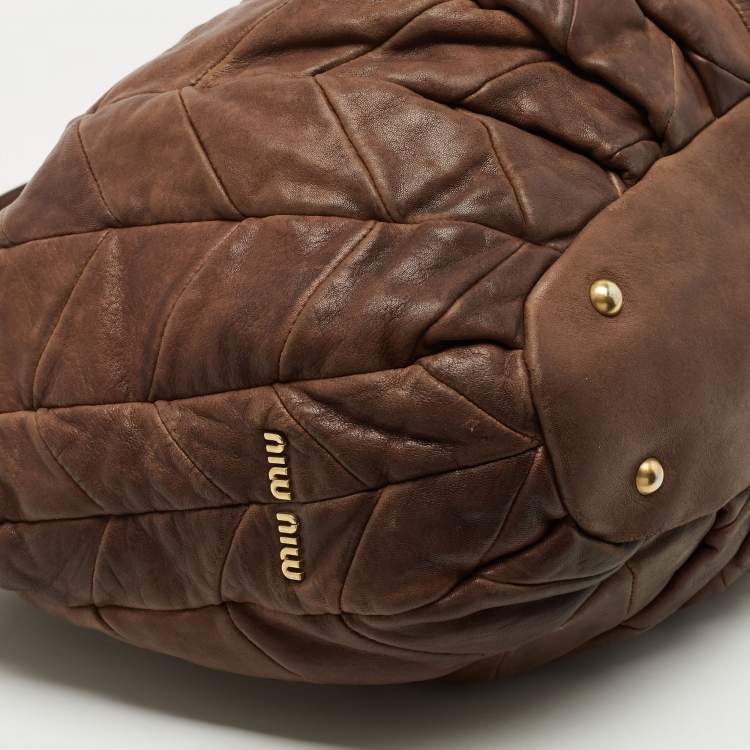Pre Owned Miu Miu Brown Matelasse Leather Tote