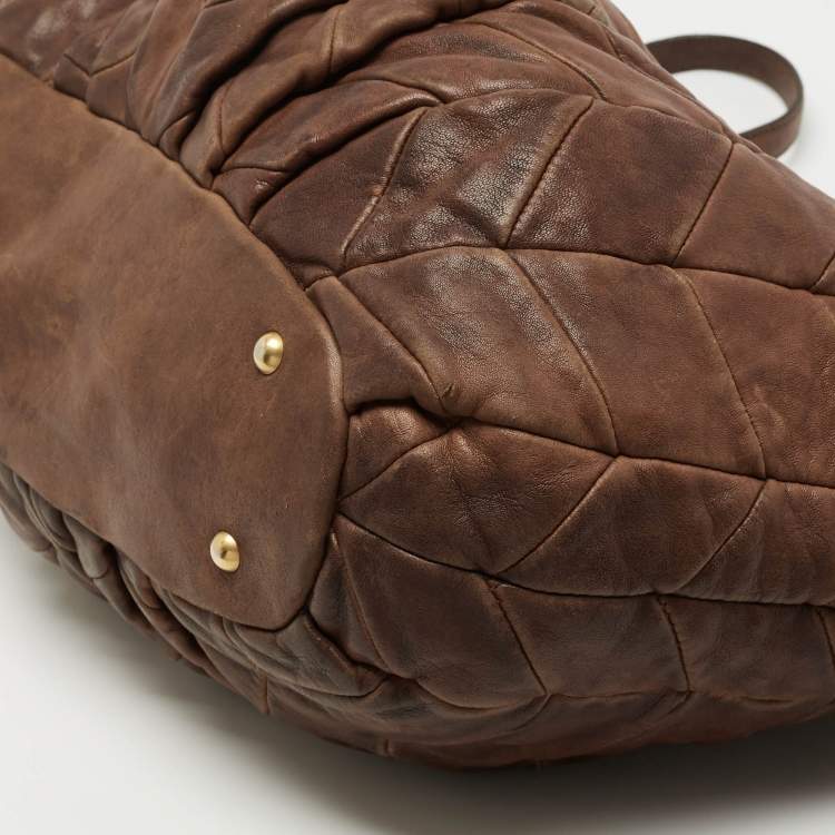 Pre Owned Miu Miu Brown Matelasse Leather Tote