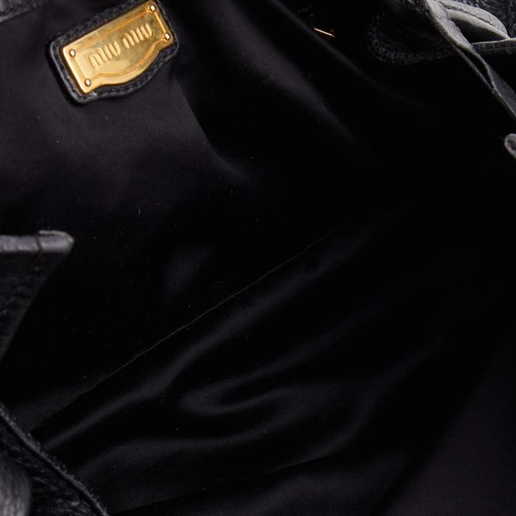 Pre Owned Miu Miu Black Grained Leather Drawstring Tote