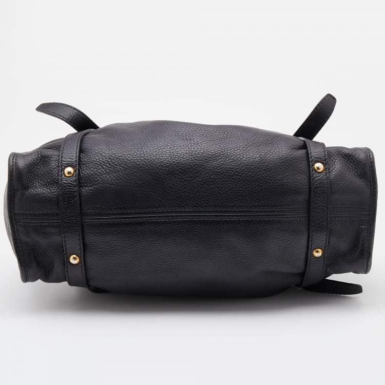 Pre Owned Miu Miu Black Grained Leather Drawstring Tote