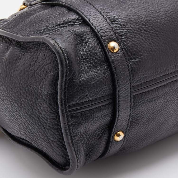 Pre Owned Miu Miu Black Grained Leather Drawstring Tote