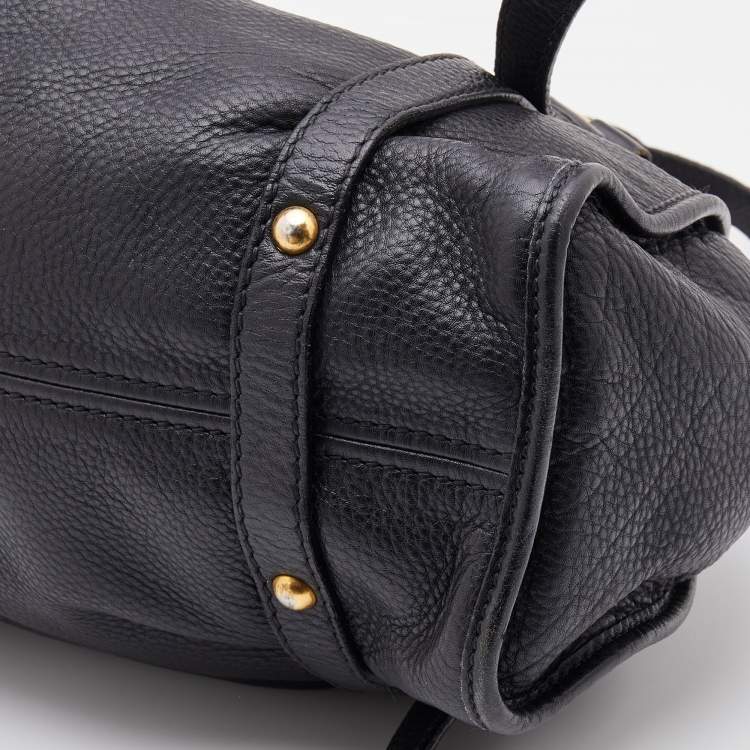 Pre Owned Miu Miu Black Grained Leather Drawstring Tote