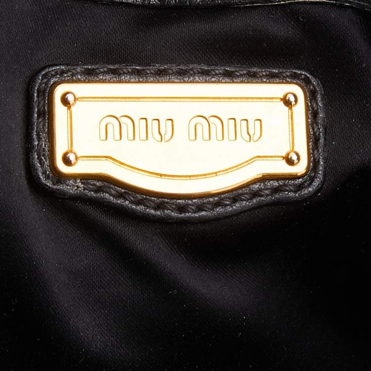 Pre Owned Miu Miu Black Grained Leather Drawstring Tote