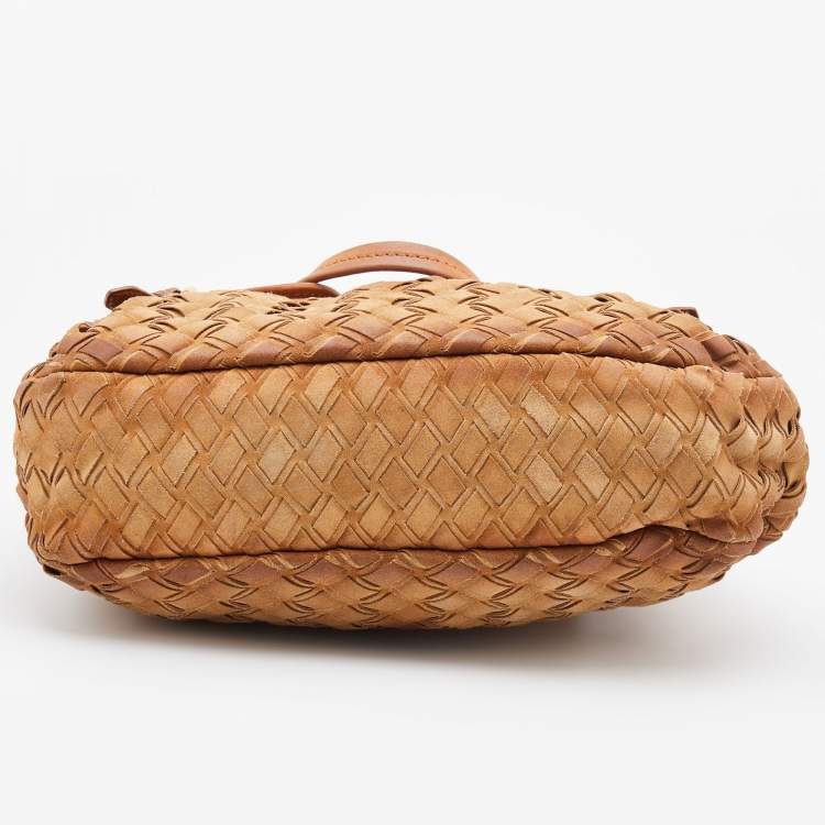 Pre Owned Miu Miu Brown Woven Suede and Leather Satchel