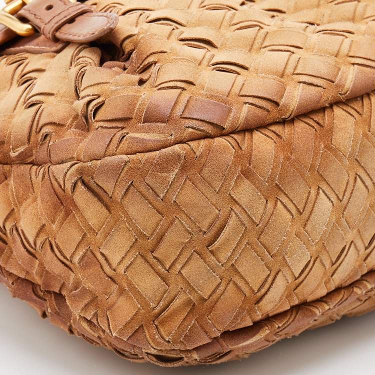 Pre Owned Miu Miu Brown Woven Suede and Leather Satchel